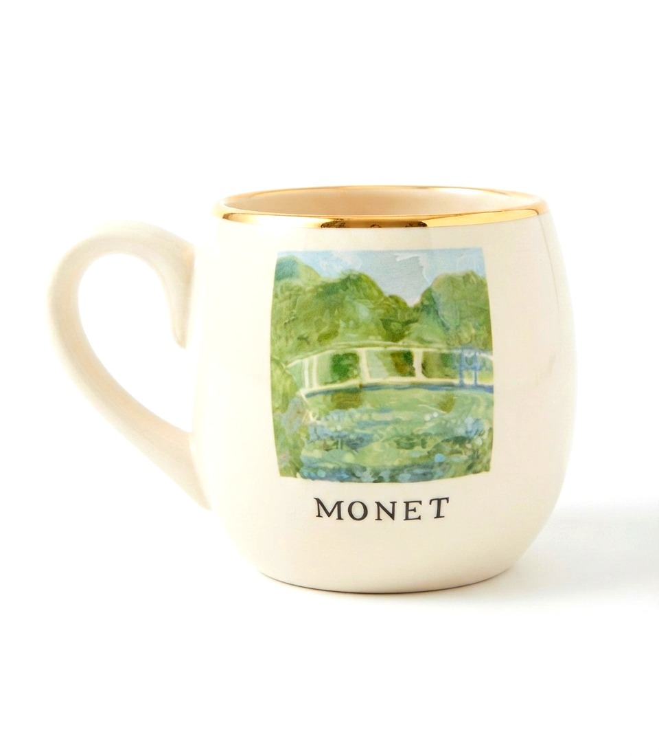 Hand-painted ceramic mug — Monet's bridge in glaze under a gold rim